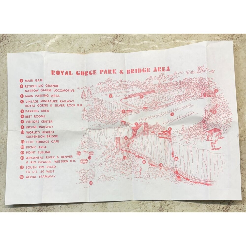 Vintage Royal Gorge Park & Bridge Area Map Canon City CO Brochure 1979